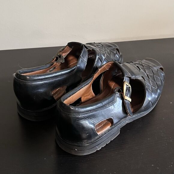 Allen Edmonds Mens 9.5 Quilted Black Leather Tivoli Vibram Sandals Shoe Buckle - Picture 5 of 9